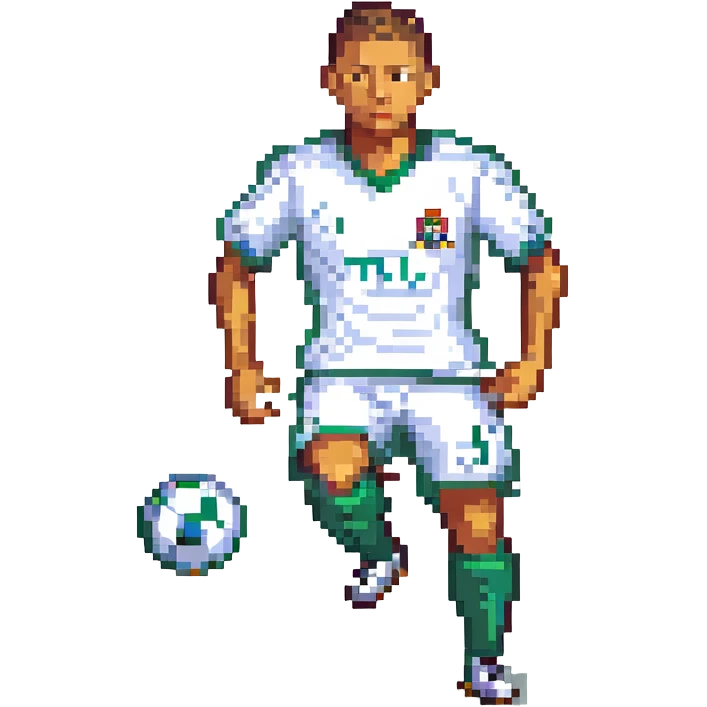 Ronaldo, pixel art style, dribbling a soccer ball emoji