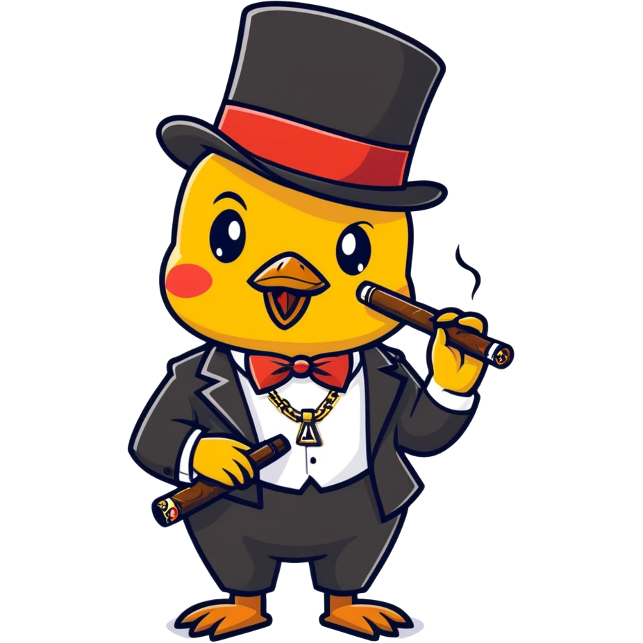 Short Black chick with cigar in mouth with top hat and gold chain with diamonds holding an Al-47 emoji