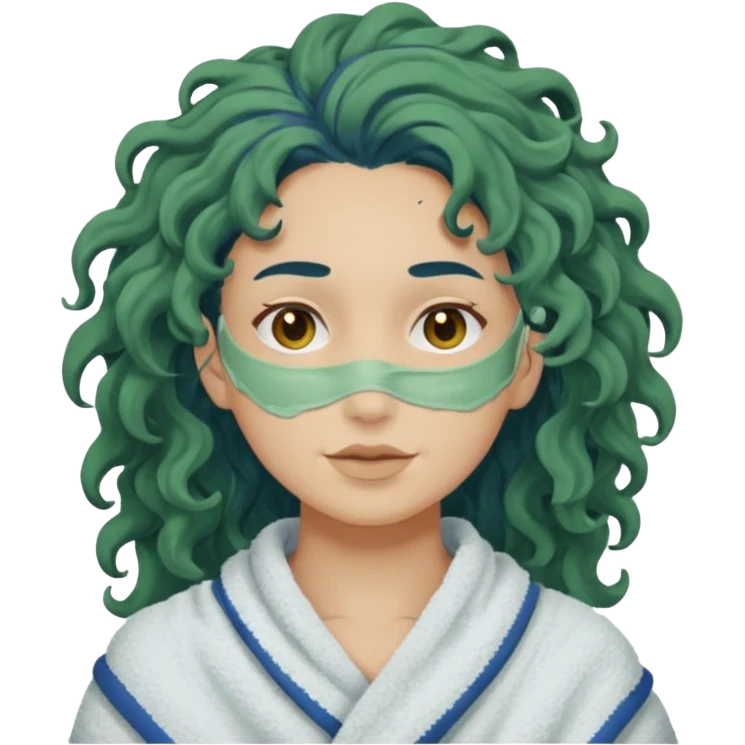 messy green clay mask curly long dark blue hair emoji