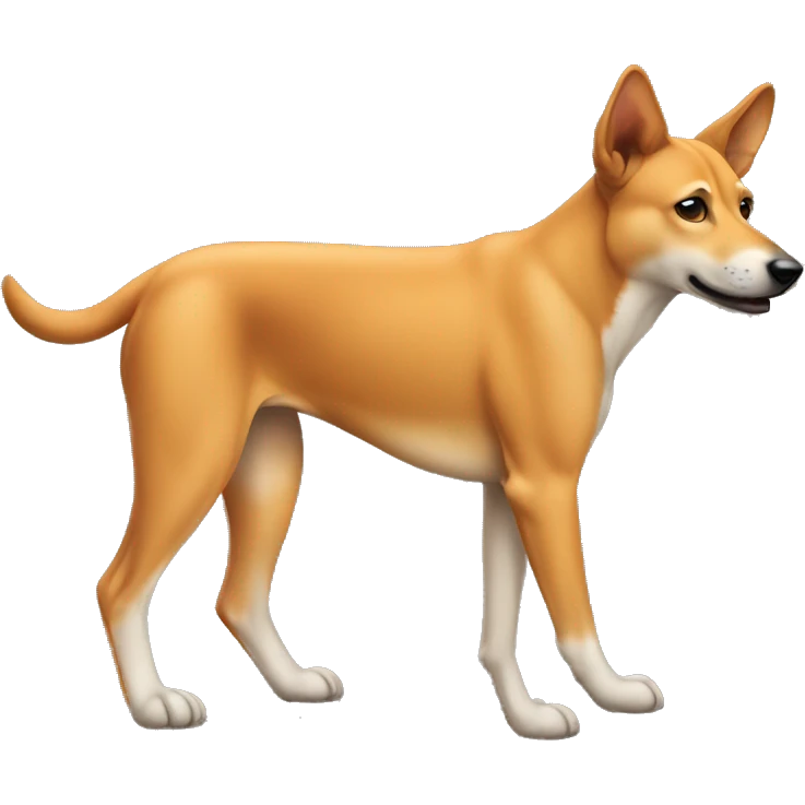 dog similar to a dingo, orange color, brownish snout, thick body, small head, thin tail, emoji