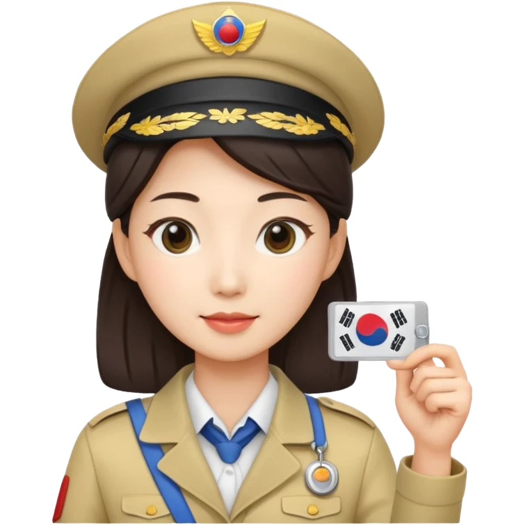 A Korean female tour guide holds her license. emoji