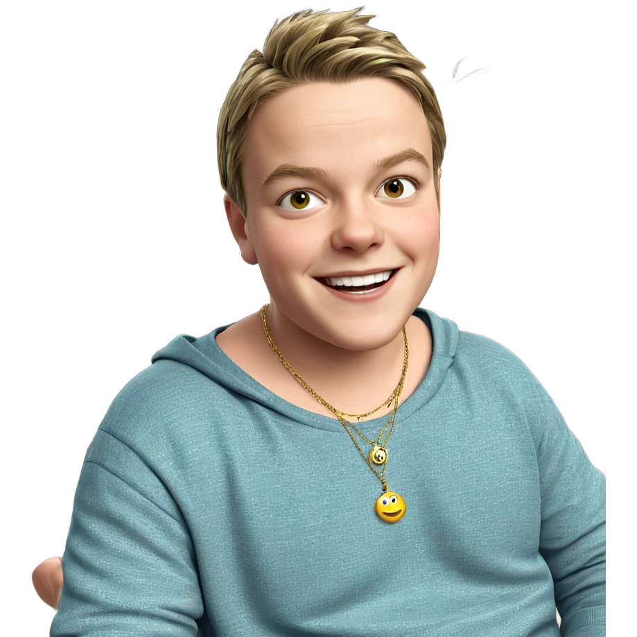 boy smiling with jewelry indoors emoji