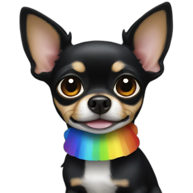 Black chihuahua with rainbow emoji