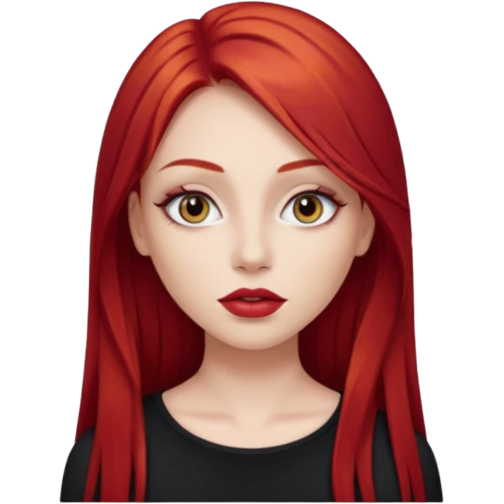 una chica con los labios y los ojos maquillados, de piel blanca con el pelo liso y largo y pelirrojo emoji