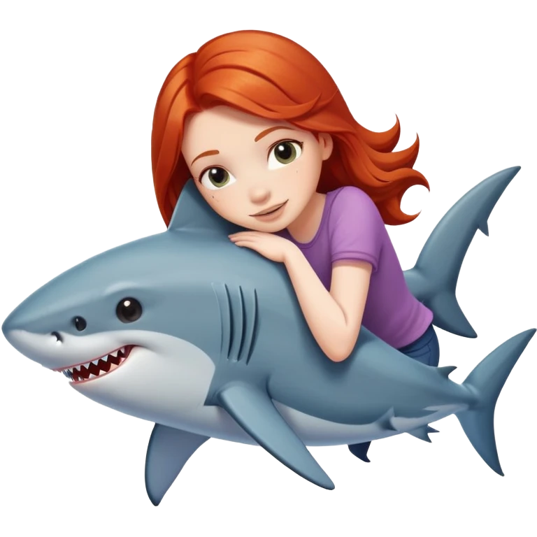 redhead girl hugging shark emoji