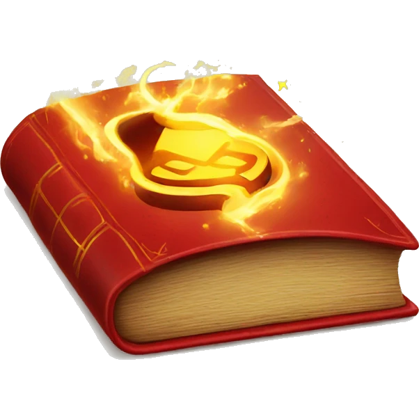 Red powerful Book with magic around yellow emoji