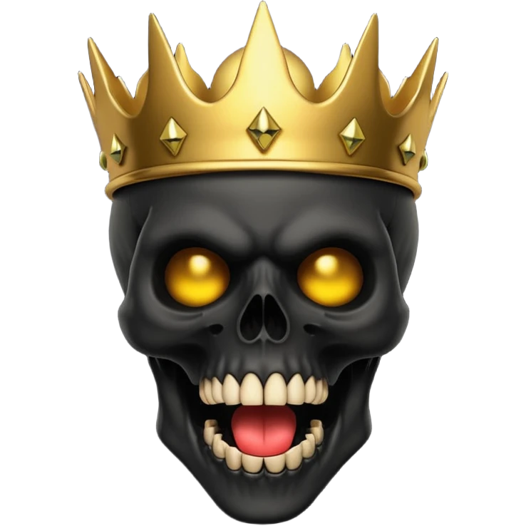 Demonic 3D skull holding its head in shock, mouth open, wearing a golden crown, dark horror vibe emoji