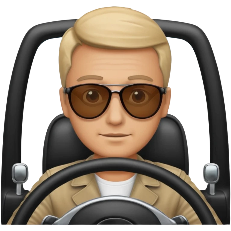 driver with simple face at steering wheel wearing sunglasses emoji