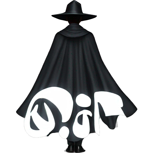 back profile of black magician, cape that says Dior, text Dior on the cape emoji