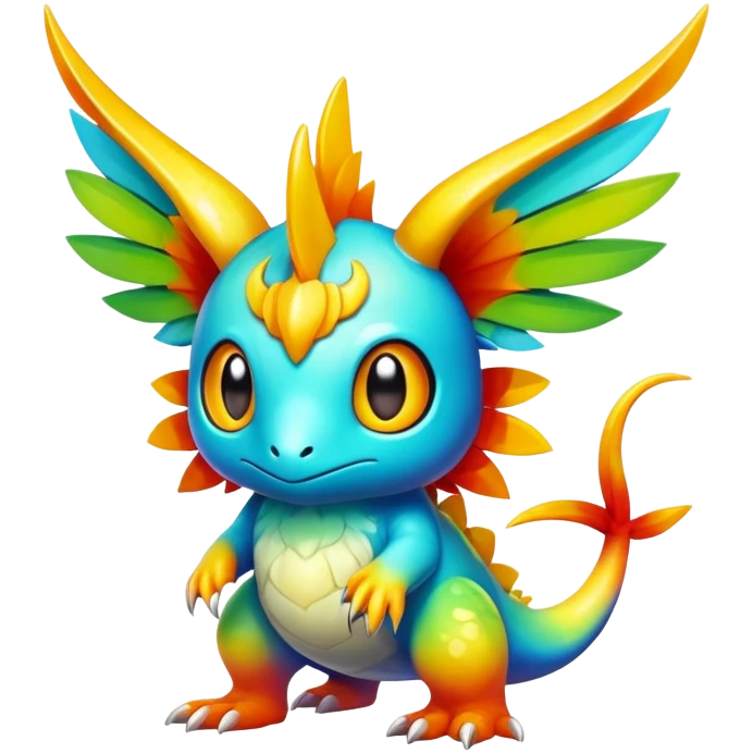 Exotic tropical shiny rare colorful epic cute Fakémon-creature, full body, with random markings emoji