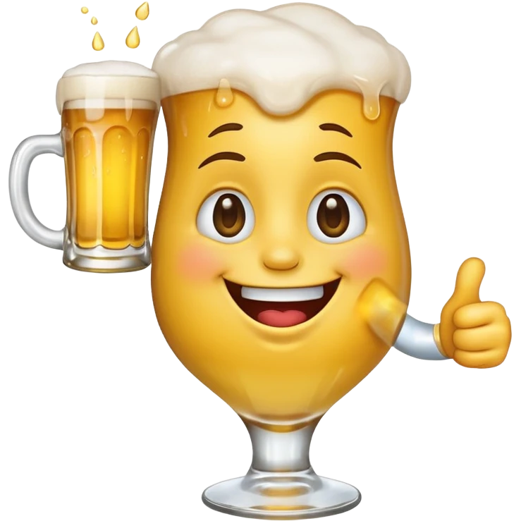 it should be a laughing emoji pointing forward and crying with laughter with a glass of beer in his other hand emoji