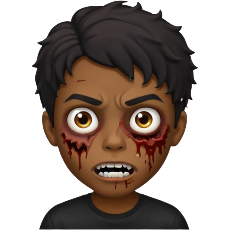 a boy with wavy hair, a zombie-shaped mouth piercing hum, and black hair with a black shirt too, and medium-length, wavy black hair, almost shoulder-length, with a lip piercing. emoji