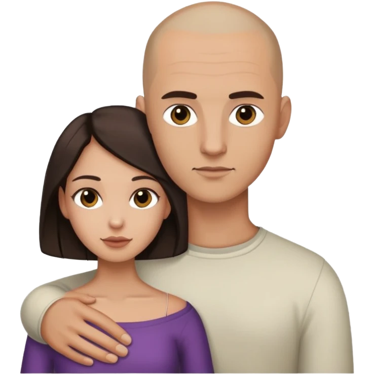 Man with shaved head holding woman with VERY LONG dark brown hair emoji