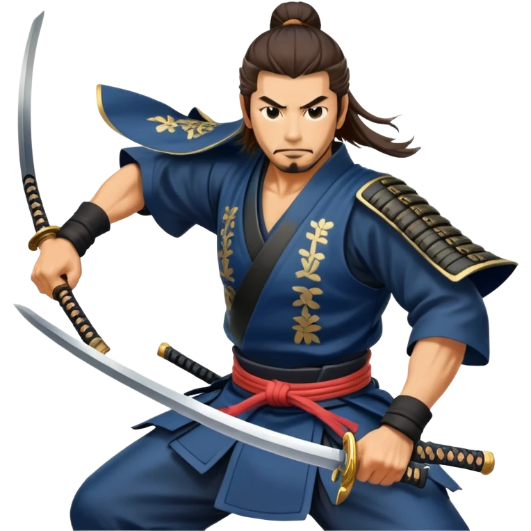 japanese samurai with two swords, dynamic action pose emoji