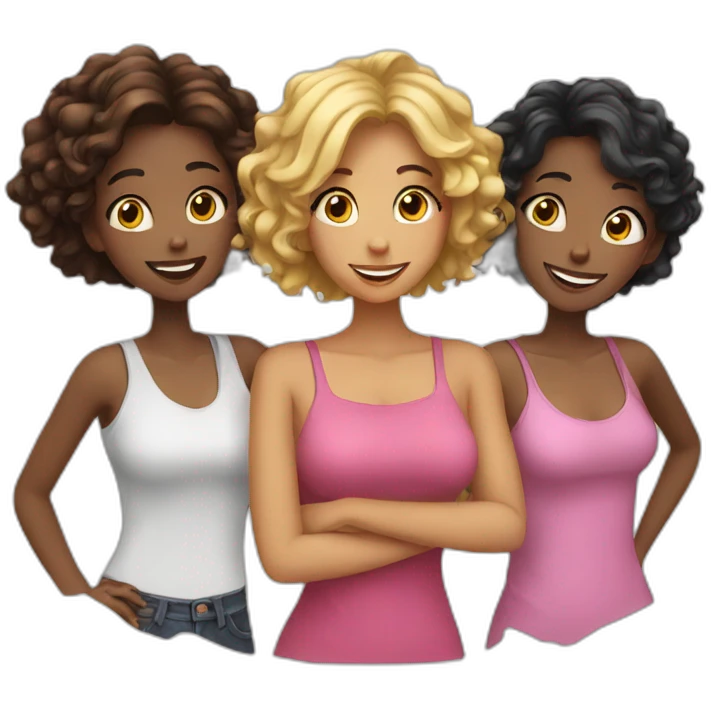 Three girl friends having fun emoji