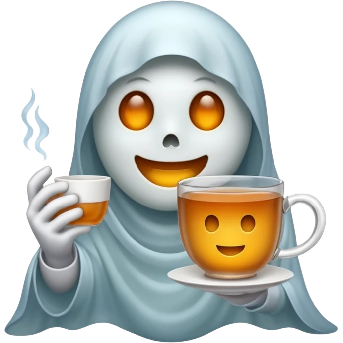 Ghost emoji holding a cup of tea emoji