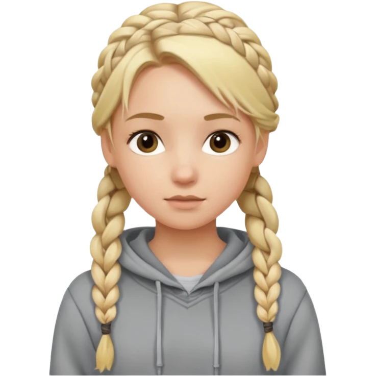 Blonde girl with braided hair wearing a hoodie emoji