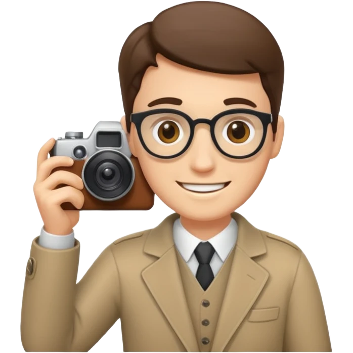 a white journalist with a camera emoji