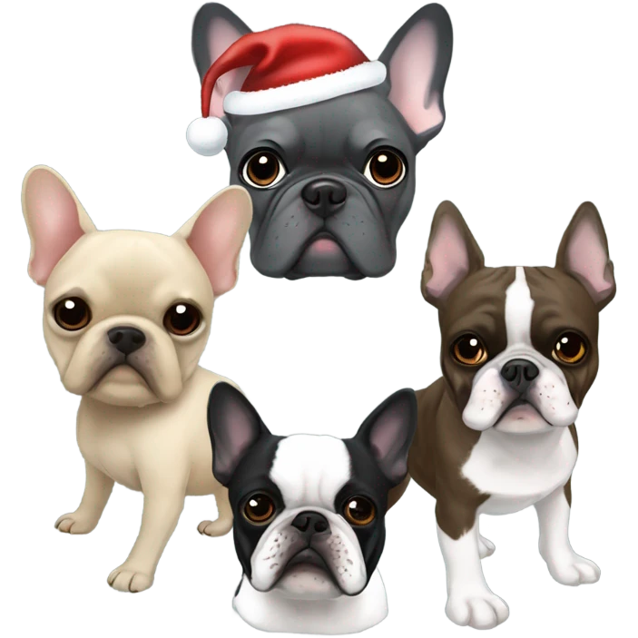 Totally gray French bulldog with a brussels griffon and a boston terrier Christmas   emoji