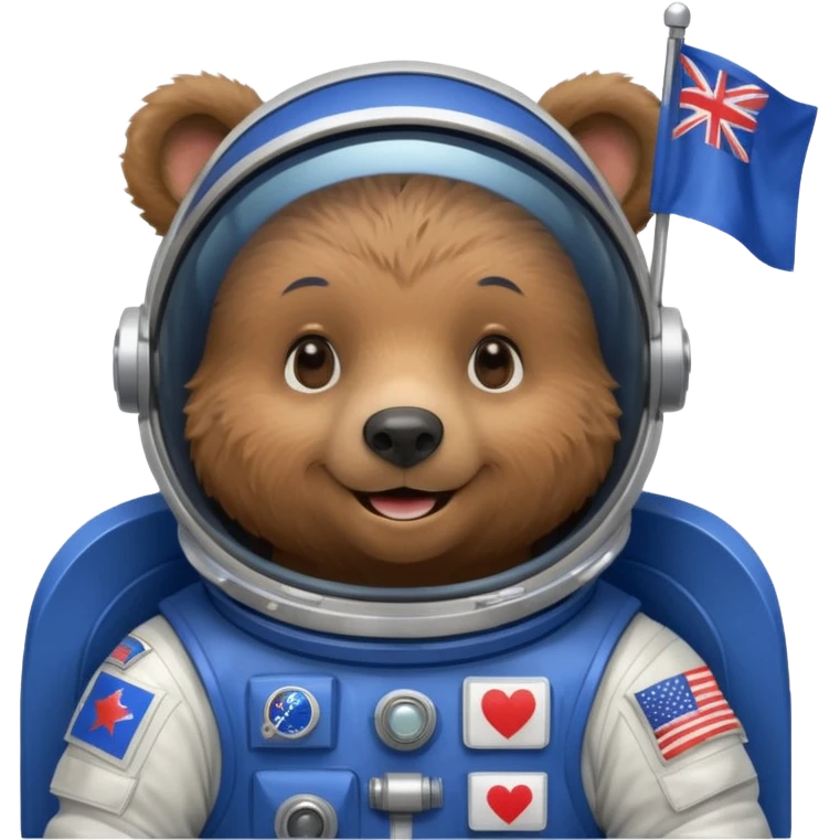 black bear in space suit, holding blue rectangle flag emoji