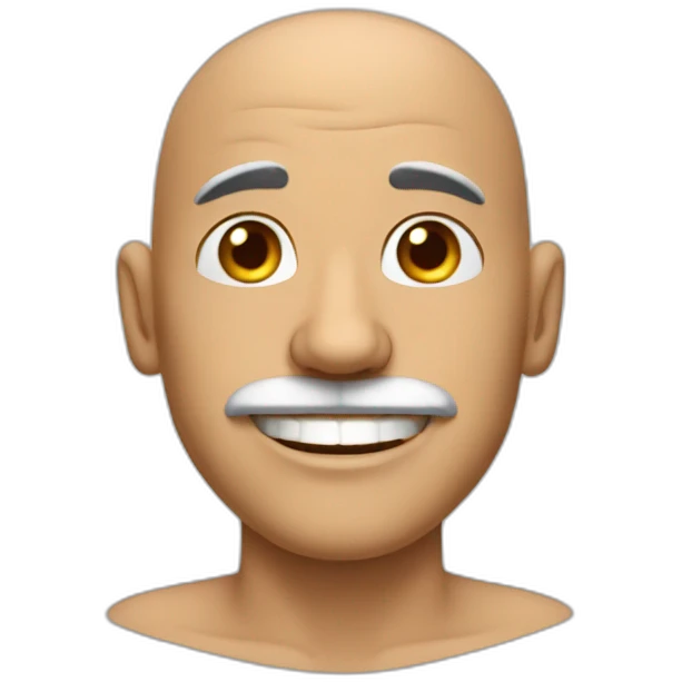 Bald man with big mustache and tan skin and a big smile and emoji