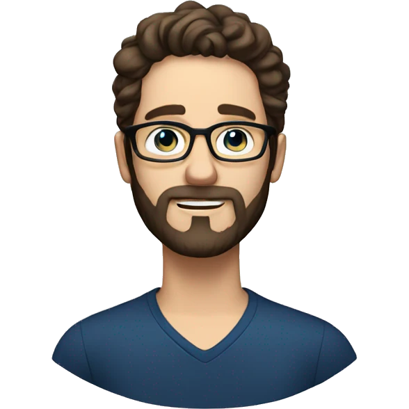 a white man with beard and dark brown short wavy brown hair with blue eyes and glasses  emoji