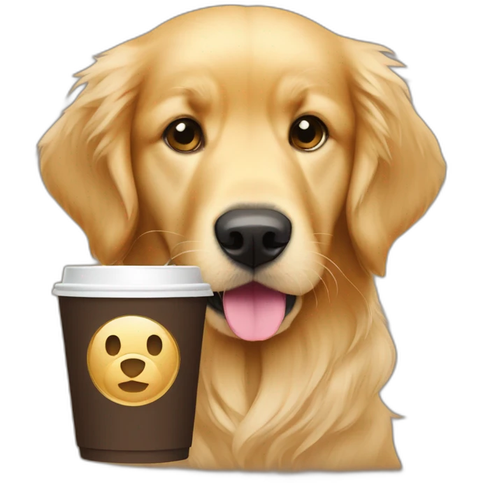 Golden Retriever with a coffee cup  emoji