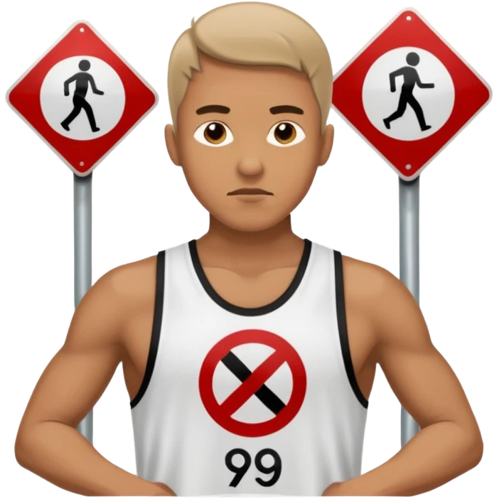 emoji de uma homem andando com roupa da ginástica com um simbolo de proibido por cima. semelhante a uma placa de transito emoji