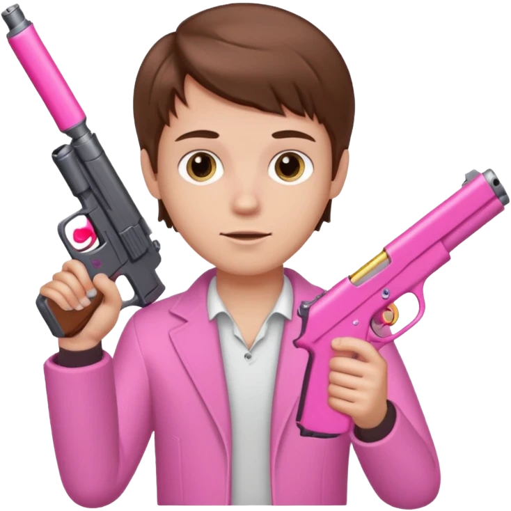 White boy brown hair hand  holding pink gun emoji
