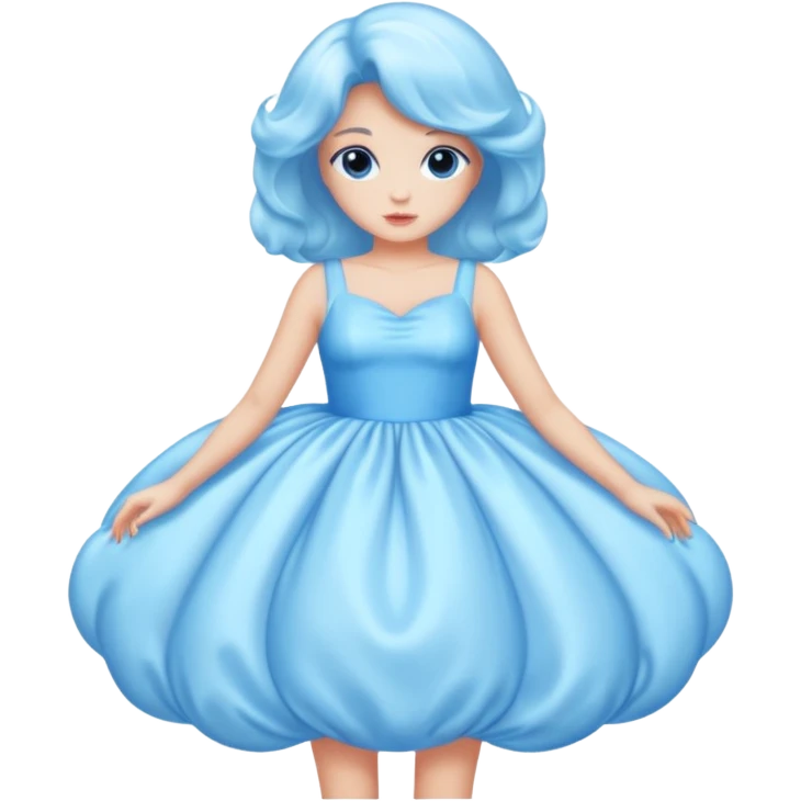 The bubble dress is typically a voluminous ball gown, designed to make Glinda look like she’s literally floating in a bubble. It features:  Pale blue or shimmering white-blue hues (in Ariana Grande’s movie version, it’s a soft, cotton-candy blue). emoji