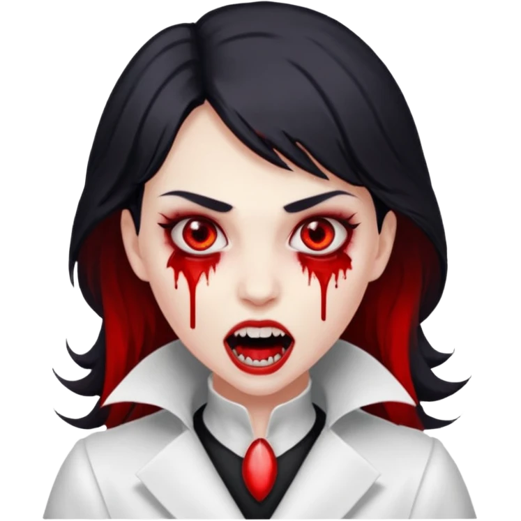 Women Vampire with white coat dress and eyes should be red with blood & opened mouth and teeth emoji