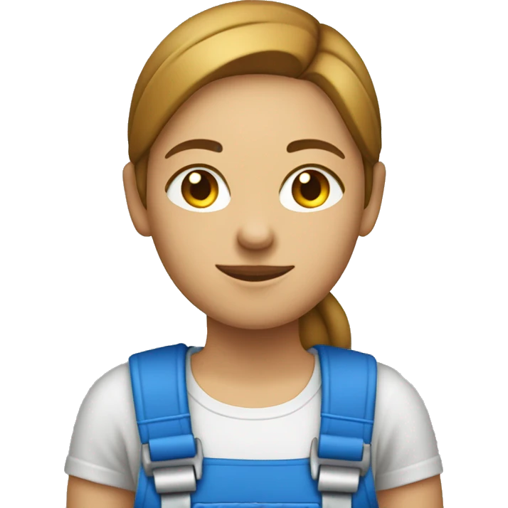 Female Polymechanic wearing a bright blue shirt without dungarees holding a tool in hand emoji