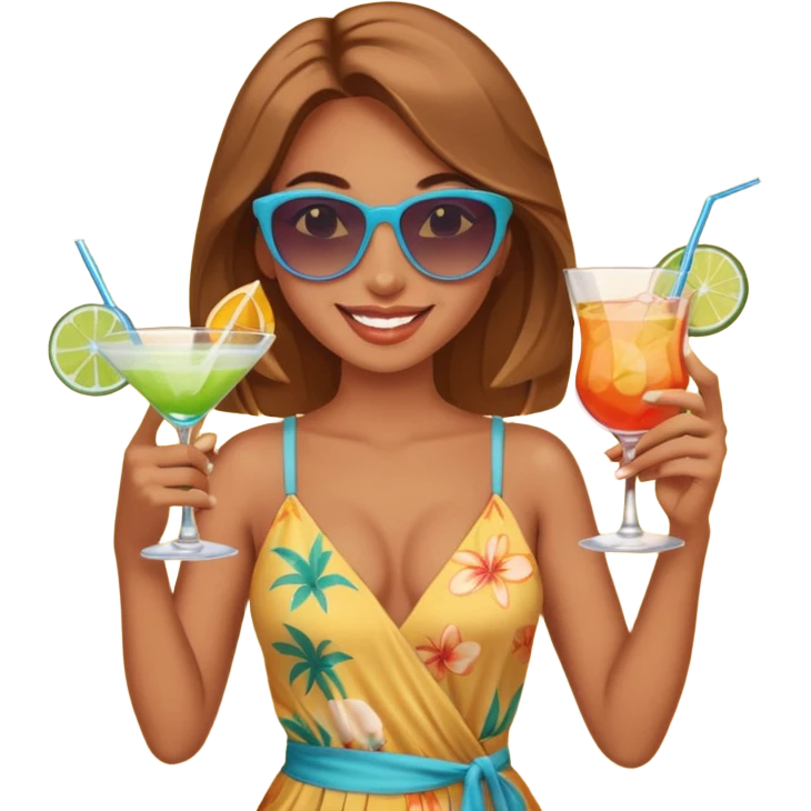 Professional sexy woman smiling holding cocktail posing in shades  and flashing peace sign emoji