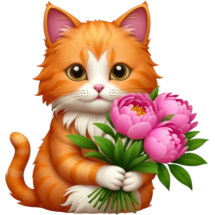 Cute cat Handing pink peonies like reaching a hand and handing them out a bouquet of them not a physical hand the cats hand  emoji