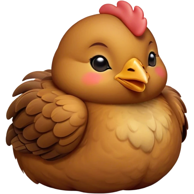 Meme-Worthy Cute Sleeping Brown Chicken Portrait Emoji, Head resting peacefully with a contented smile, showcasing a delightfully compact build and a luxuriously soft brown plumage, eyes shut in a serene, restful nap, Simplified yet hilariously adorable features, highly detailed, glowing with a soft, drowsy light, high shine, relaxed and utterly lovable, stylized with an air of playful laziness, bright and heartwarming, soft glowing outline, capturing the essence of a comically sleepy chicken, so meme-worthy it feels like it could instantly become the next viral sensation of adorable slumber! emoji