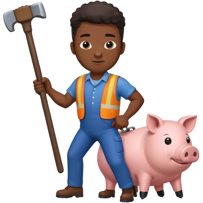 Black man holding a large hammer while riding a pig emoji