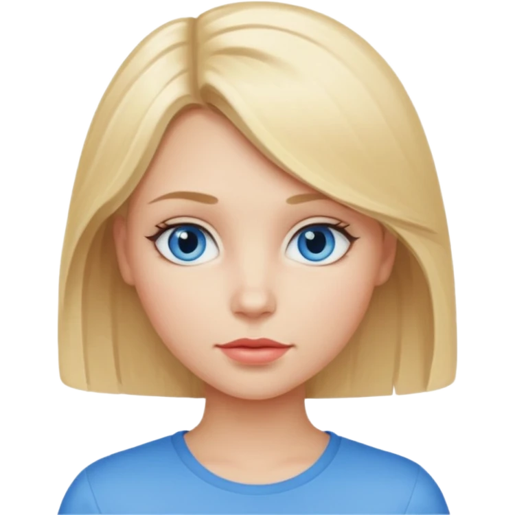 A girl with medium-length blonde hair, blue eyes, small lips.  emoji
