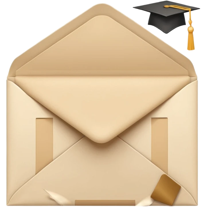 A simple emoji-style icon of a white manila envelope with subtle paper texture, clean edges, and a small graduation NUMBER  2022-photo on the front, graduation icon  emoji