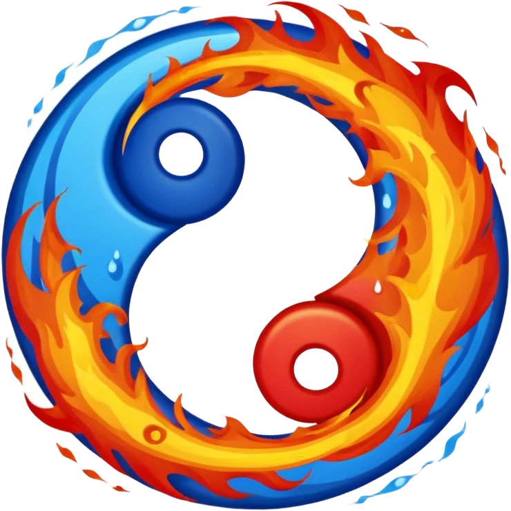 The fire and water emojis are in the form of the yin-yan symbol in front of a completely black background. emoji