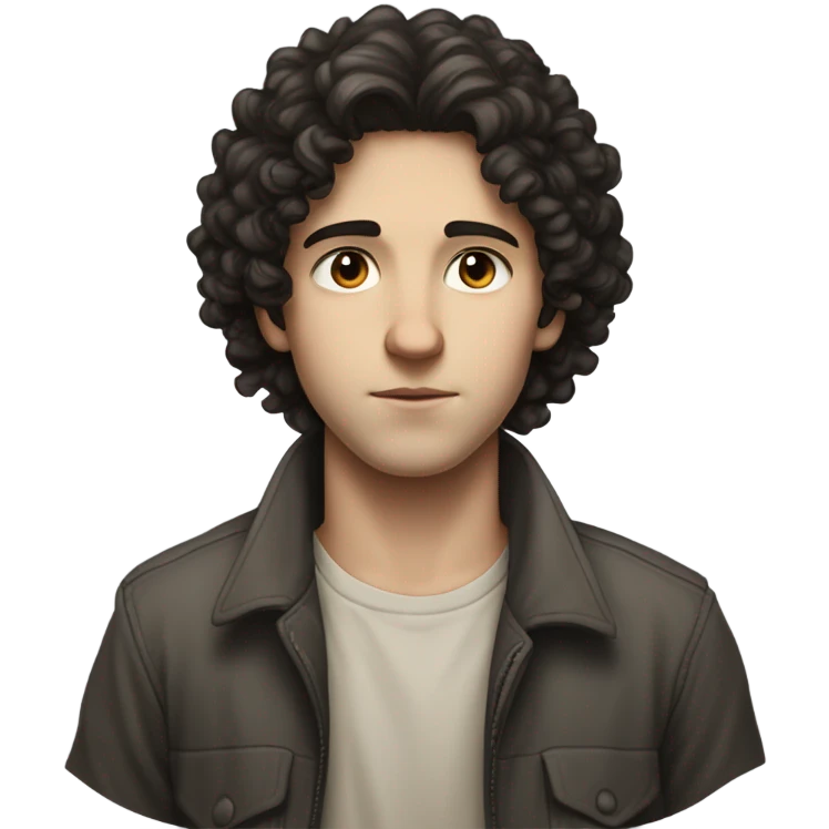 "A young man, standing, with dark curly hair, pale skin, and a thin build. He has a humble, thoughtful expression and wears simple, slightly worn clothing. A subtle Star of David appears nearby." emoji