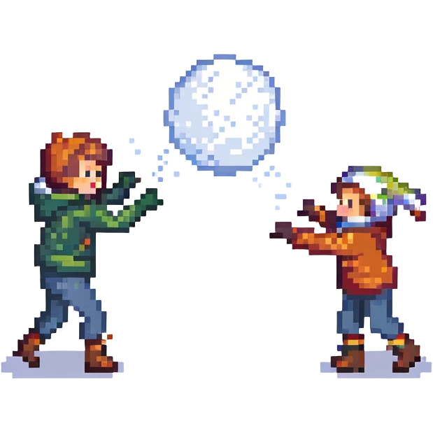 two children throwing snowballs at each other, snowy background emoji