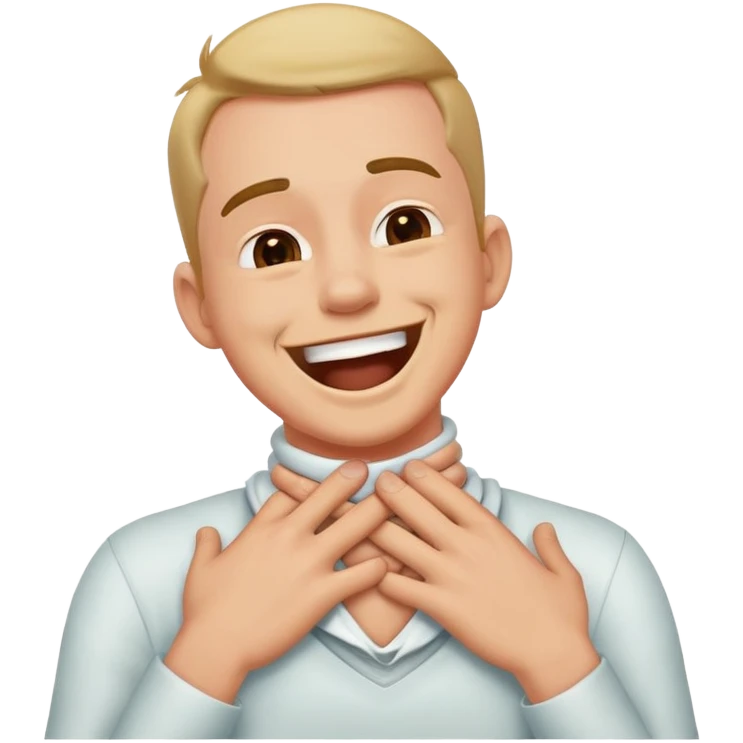 man with his hands around his neck choking himself while laughing  emoji
