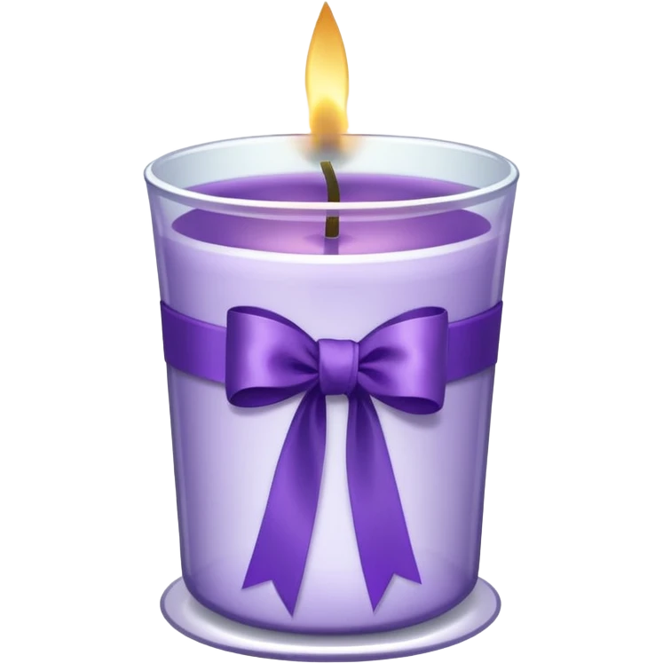 A transparent shot cup with purple wax that is lit as a candle, and purple ribbon wrapped around the cup. emoji