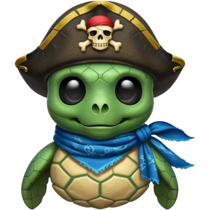 sea turtle wearing a blue pirate skull scarf emoji
