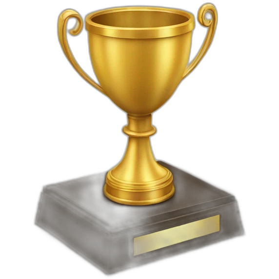 royal big empty Christian trophy for the winner with a cross on royal background  with number 1 emoji