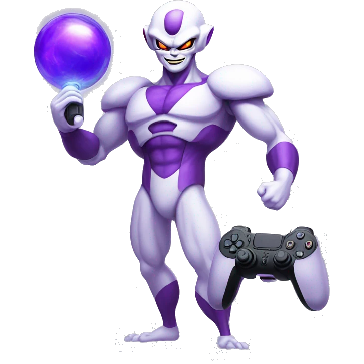 Purple Frieza holding a ps5 controller, iOS style emoji  emoji