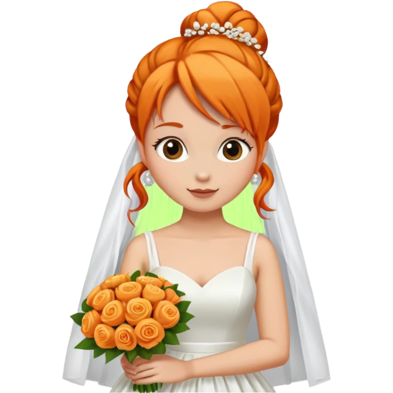 orange haired with bun bride with bouqet emoji