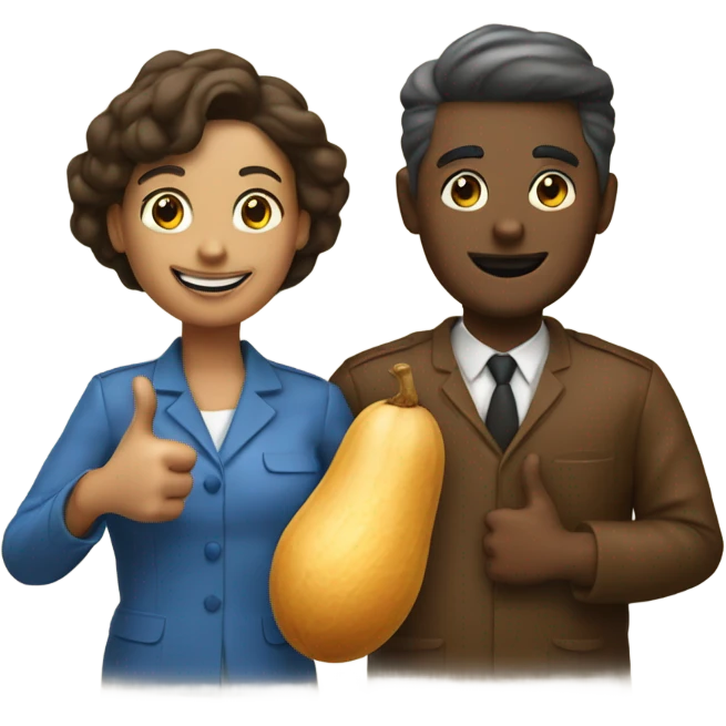 Man and woman next to a peanut giving a thumbs up emoji