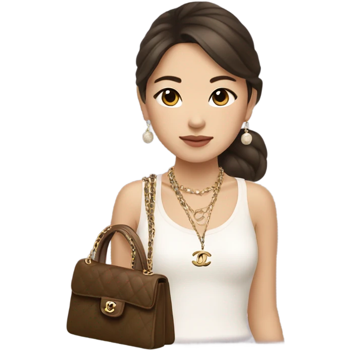 Realistic brown hair Chanel Asian Girl with Birkin bag and Chanel necklace emoji