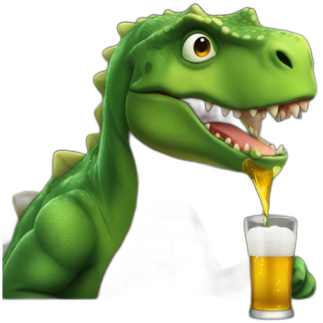 Drunk Dino seated at a bar drinking beer  emoji